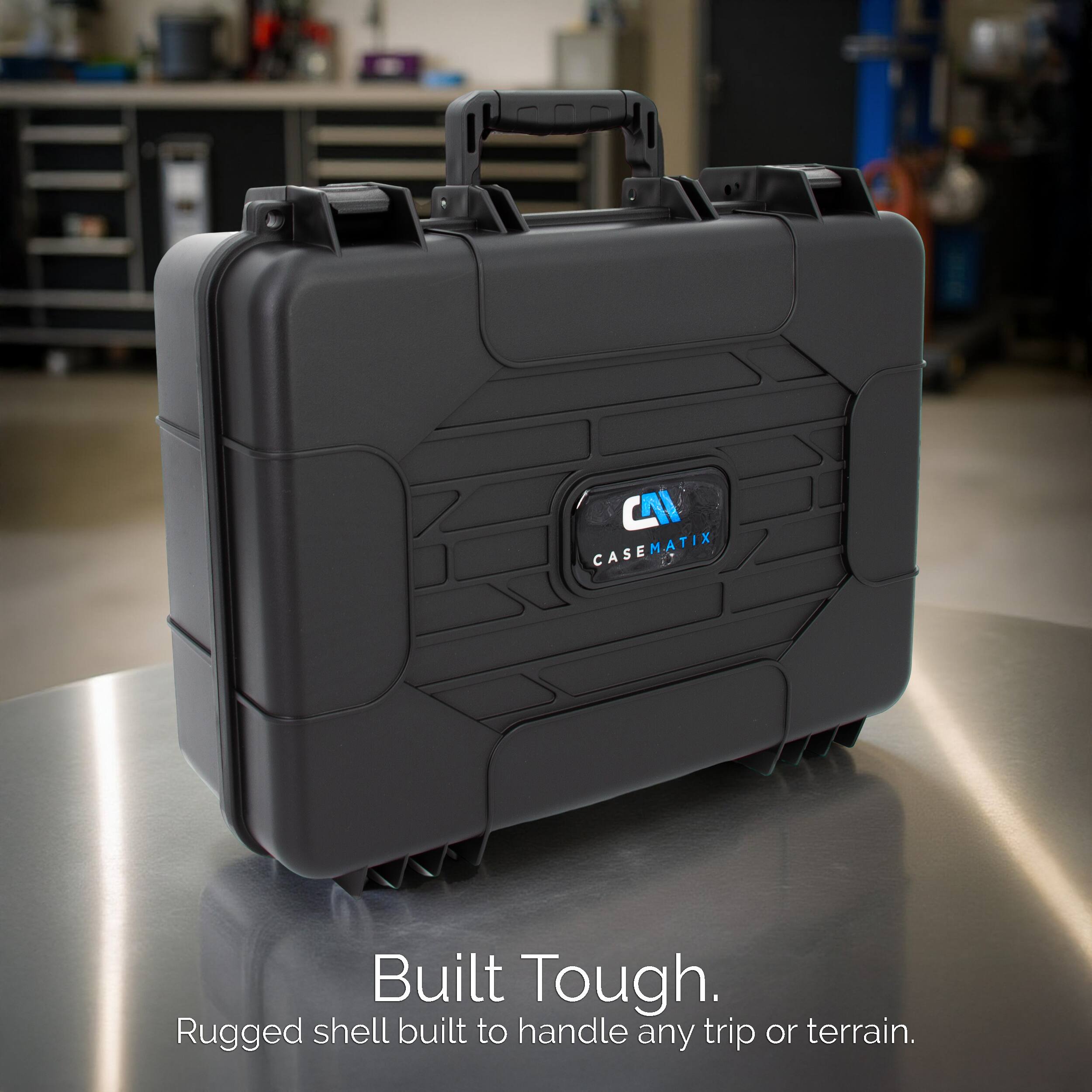 Built Tough.  
Rugged shell built to handle any trip or terrain.