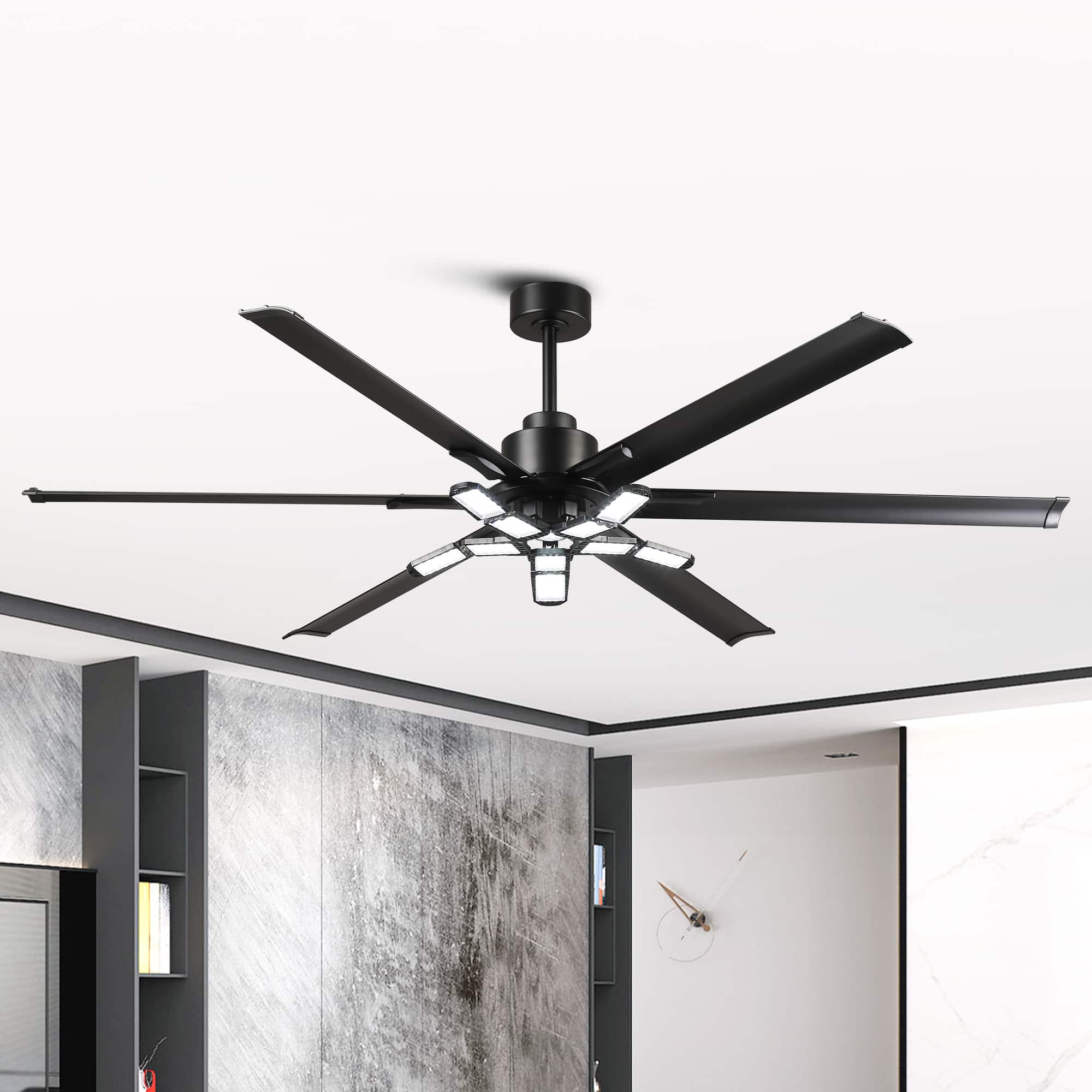 Parrot Uncle - 84'' Industrial HVLS Large Ceiling Fan with Foldable LED and Remote Control - Black