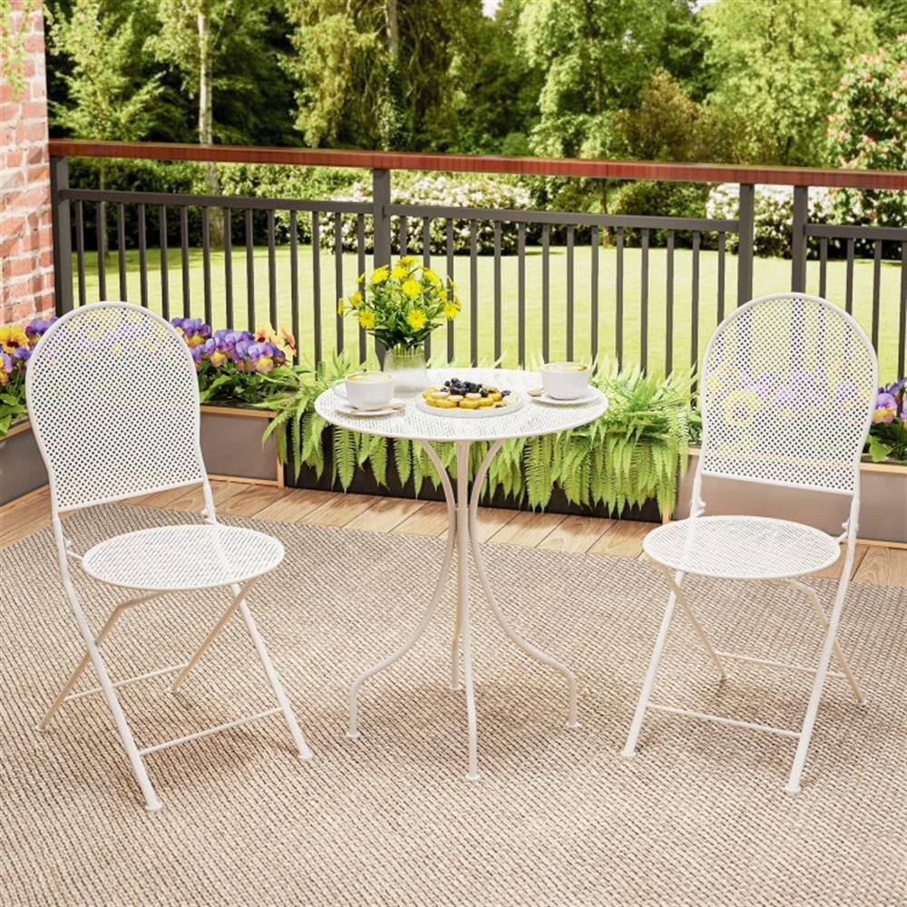 Alt View 4. Kadyn - Patio Dining Sets,Patio Furniture Sets,3 Piece Metal Bistro Patio Round Table and 2 Folding Chairs Set-White - White.