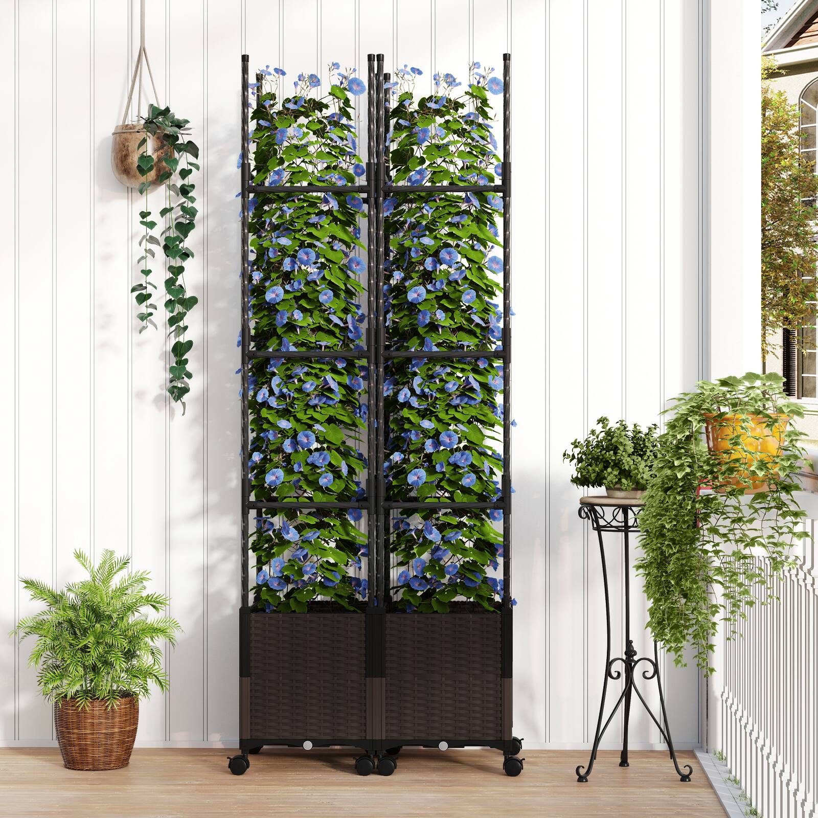 Alt View 9. Costway - Costway 87" Tall Raised Garden Bed w/ Plant Box & Trellis Lockable Wheels Indoor Outdoor - Black.