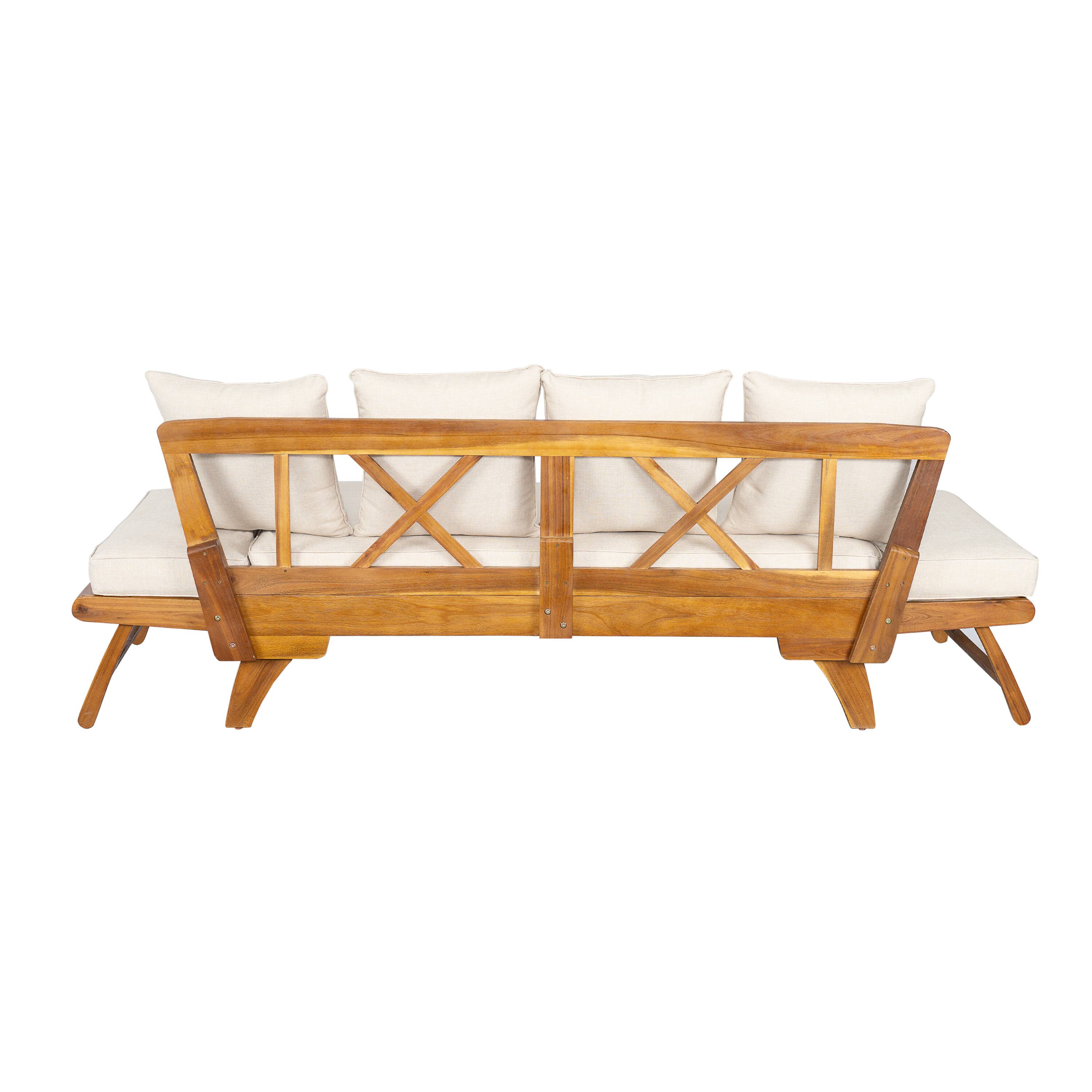 Alt View 2. Mondawe - Outdoor Patio Daybed Sofa with Foldable Arm 4 Back Pillows - Teak+ Beige.