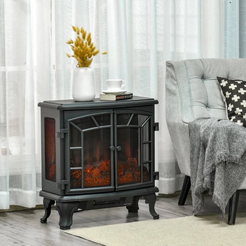 Left. Hivvago - Black Remote Controlled Electric Fireplace Heater Realistic LED Flames and Logs - Black.