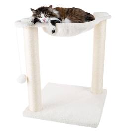 PetMaker - Cat Hammock with Scratching Posts for Cats 19-Inch-Tall Cat Tree with Hanging Ball Toy for Adult Cats and Kittens - White