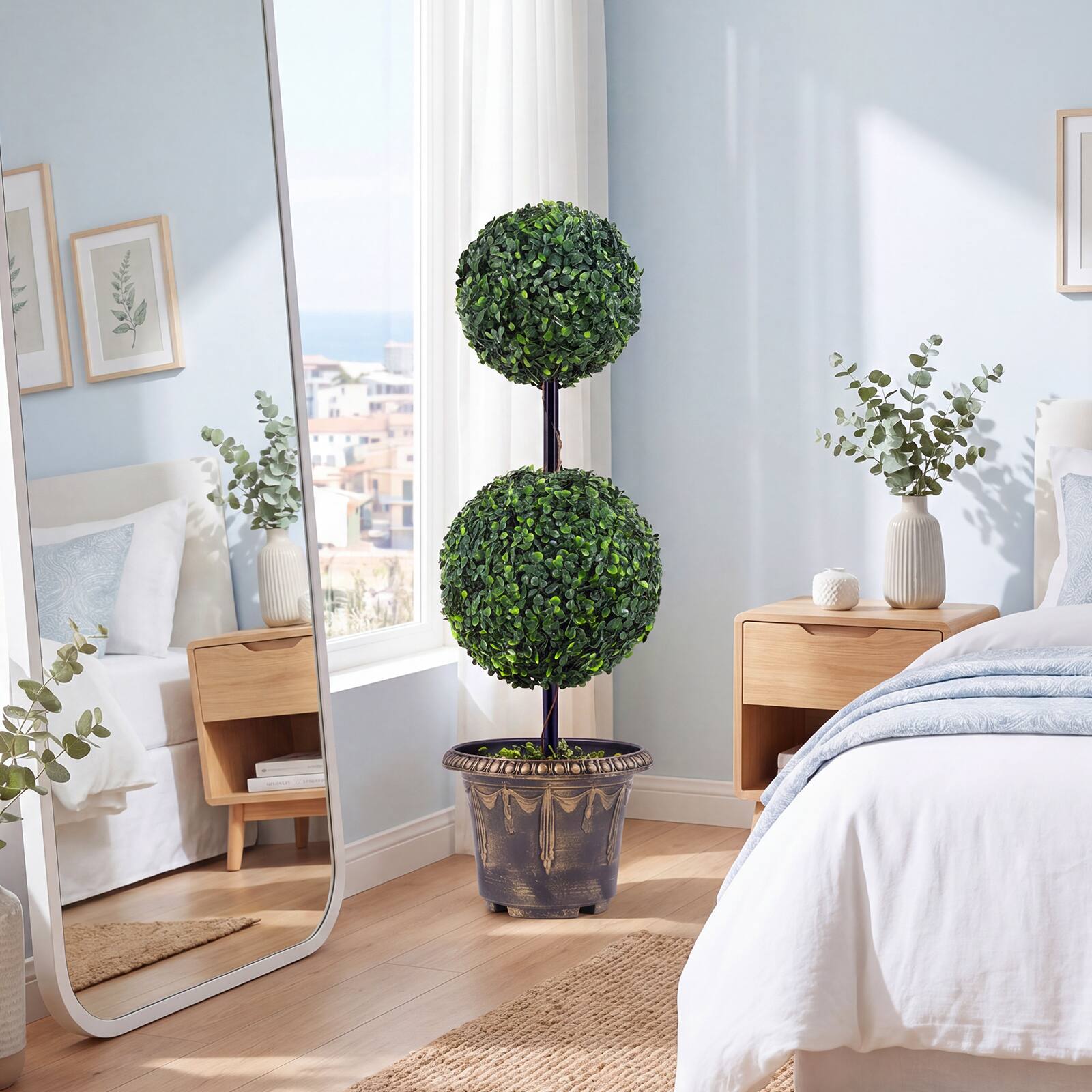 Alt View 4. Gymax - Gymax 2PCS 3 FT Artificial Boxwood Topiary Tree Sun-Protective Double Ball Shrubs - Green.