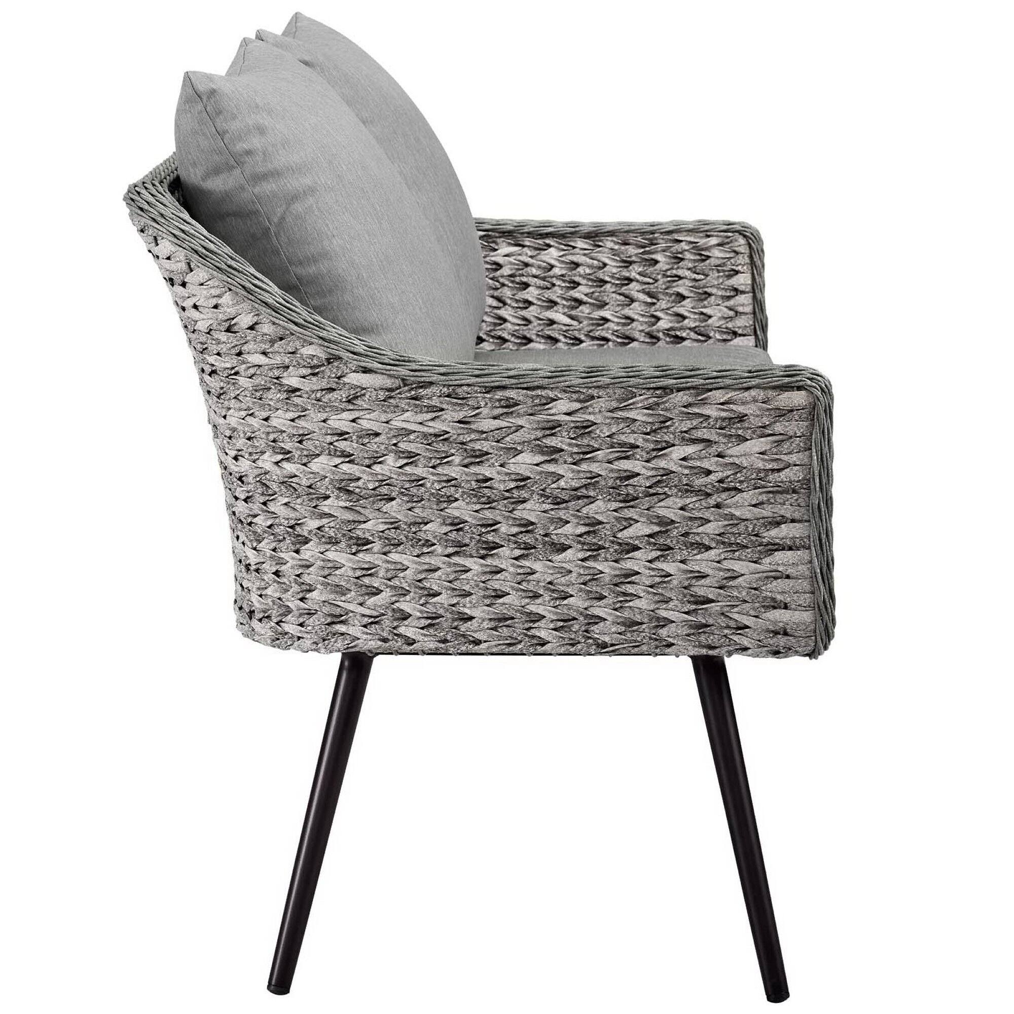Alt View 2. Modway - Endeavor 4 Piece Outdoor Patio Wicker Rattan Loveseat Armchair and Coffee Table Set by Modway - Gray Gray.