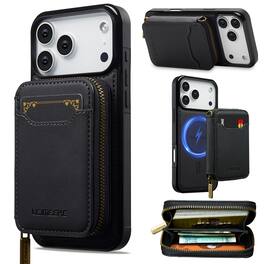 Dteck - 2-in-1 Magnetic Detachable Zipper Wallet Case for Apple iPhone 17 Pro Max, RFID Blocking PU Leather Phone Cover - Black