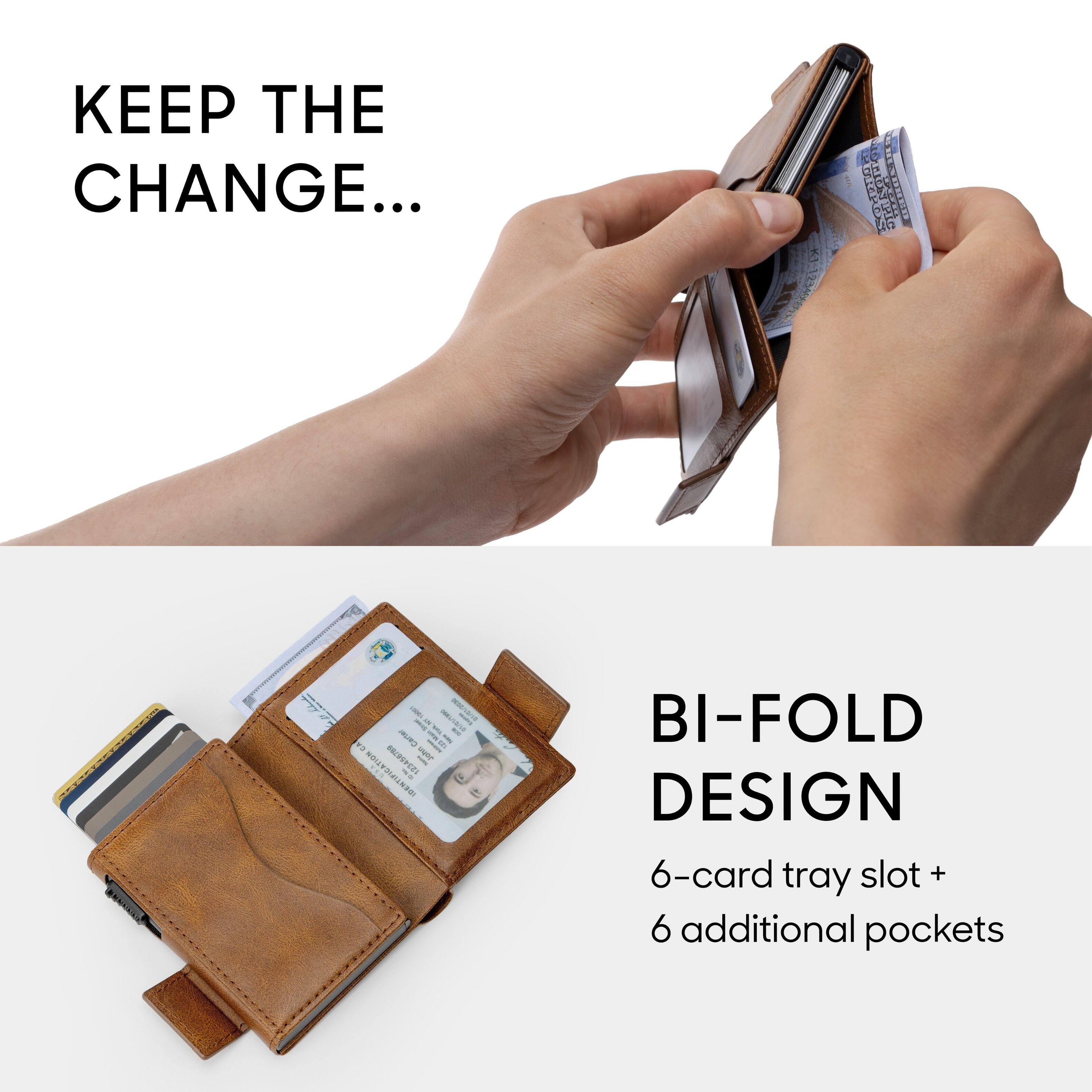 KEEP THE CHANGE...

BI-FOLD DESIGN
6-card tray slot + 6 additional pockets