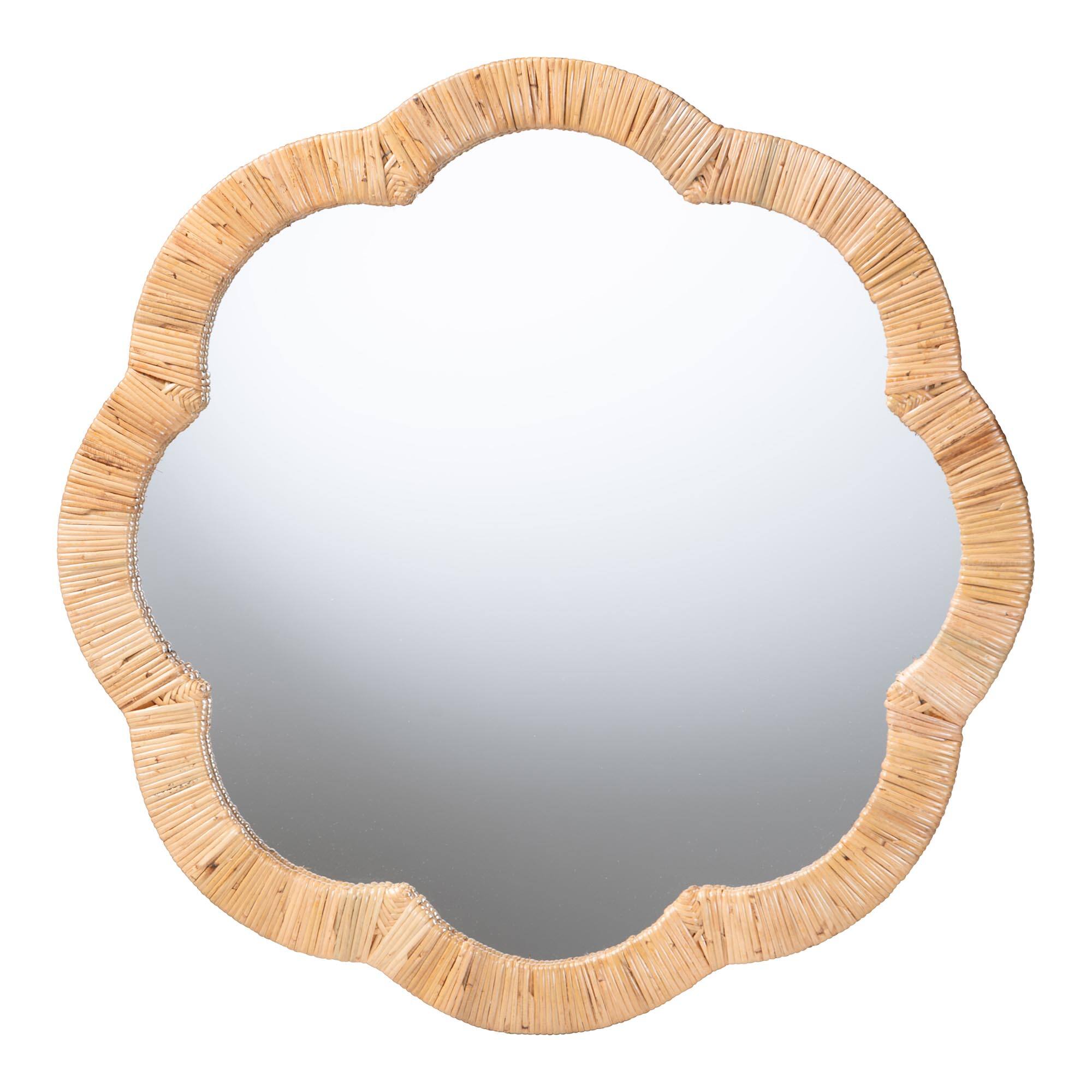 Front. bali & pari - Akuna Scalloped Natural Rattan Wall Mirror - Light Honey.