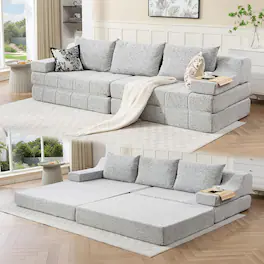 Yardgrace - Pull Out Queen Sofa Bed with Wide Armrest & Thick Cushion, 2-in-1 Convertible Couch, No Assembly Needed - Gray