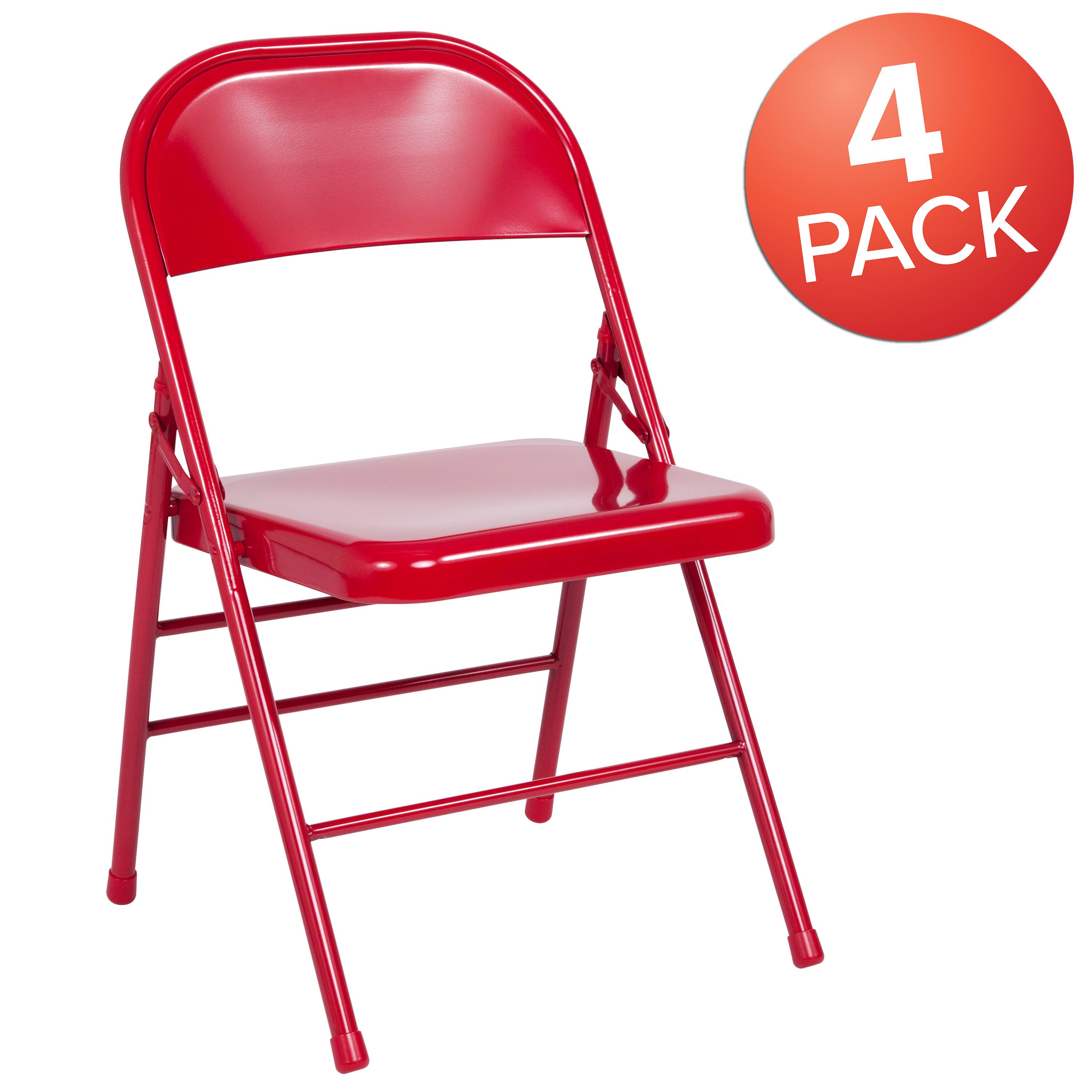 Alt View 1. Emma + Oliver - 4 Pack Triple Braced & Double Hinged Metal Folding Chair - Red.
