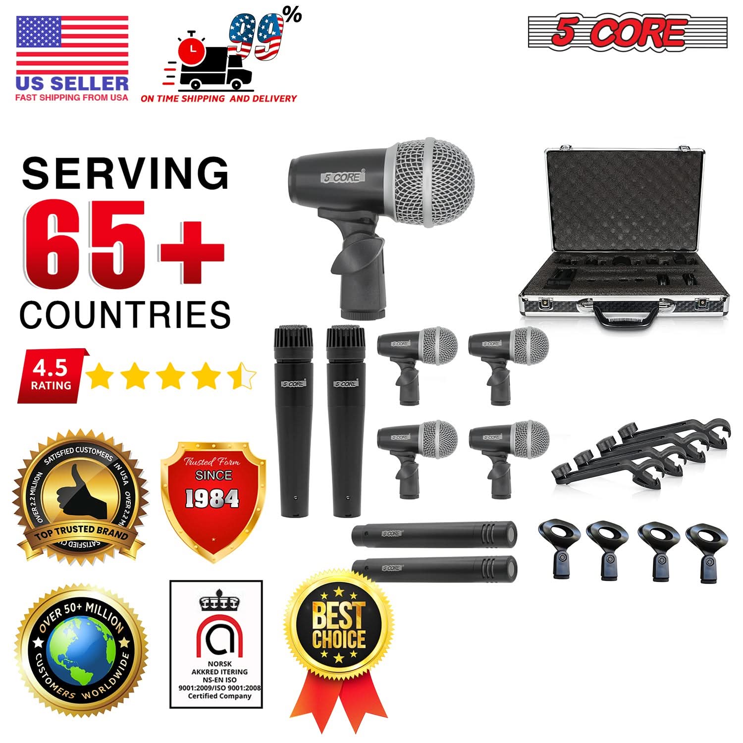 **US SELLER**  
FAST SHIPPING FROM USA  
ON TIME SHIPPING AND DELIVERY  

**SERVING**  
65+ COUNTRIES  

4.5 RATING  

SATISFIED CUSTOMERS  
TRUSTED BRAND SINCE 1984  

OVER 50+ MILLION CUSTOMERS WORLDWIDE  

BEST CHOICE  

**5 CORE**  

**Certified Company**  
AKKREDITIERING  
NS-EN ISO 9001:2008  
9001:2008/ISO 9001:2008