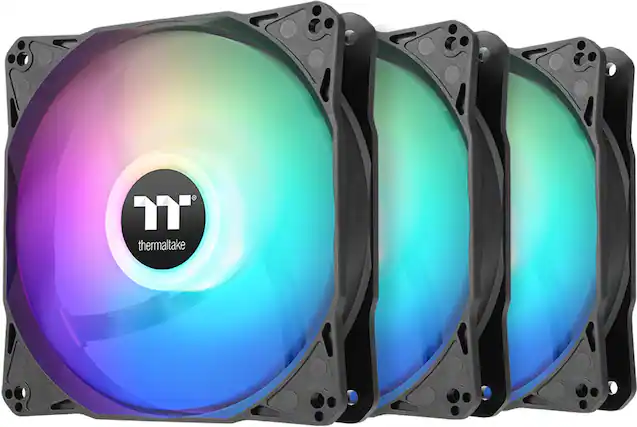 Front. Thermaltake - LE120 ARGB Sync 120mm PWM Computer Case Cooling Fan (3-Pack) - Black.