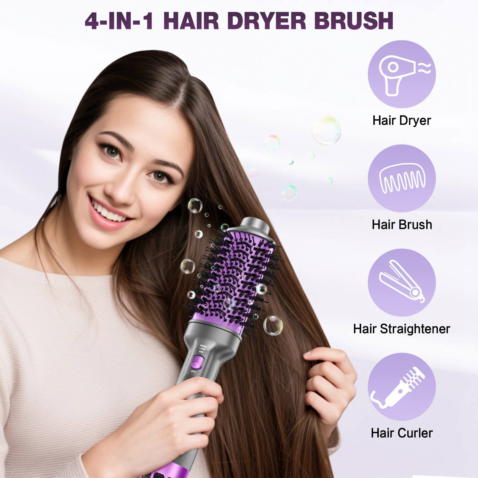 4-IN-1 HAIR DRYER BRUSH

- Hair Dryer
- Hair Brush
- Hair Straightener
- Hair Curler