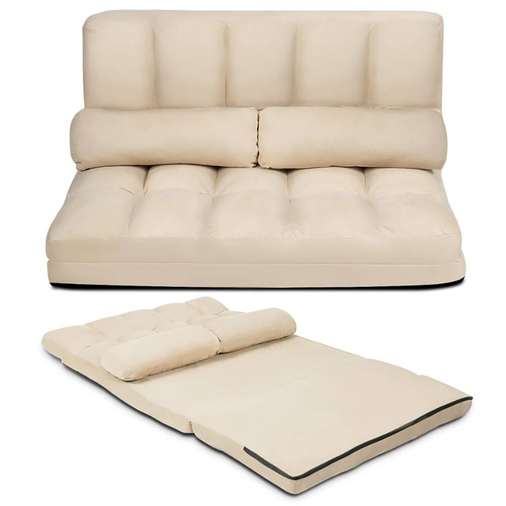Angle. Kadyn - Floor Chair, Sofa Chair, Floor Seat,6-Position Foldable Floor Sofa Bed with Detachable Cloth Cover-Beige - Beige.