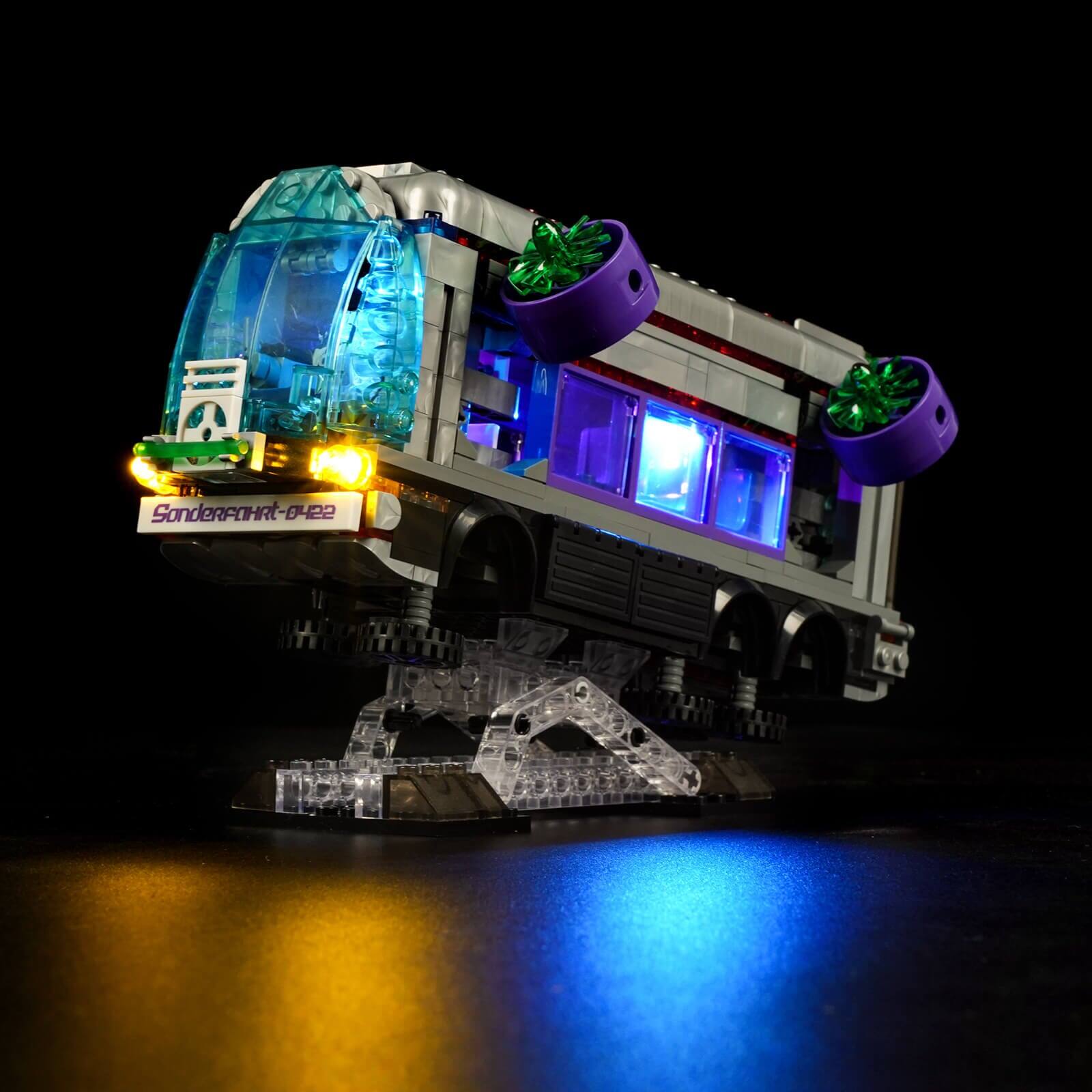 Angle. Lumibricks - Cyberpunk Future Bus Lighting Building Set, 605 Pieces 2-in-1 LED Vehicle Model Kit for Ages 16+.