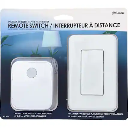 Westek INDOOR WIRELESS / SANS FIL INTÉRIEUR REMOTE SWITCH / INTERRUPTEUR À DISTANCE INALAMBRIQUE POUR INTÉRIEURS
RFK1600
THE EASY WAY TO ADD A SWITCHED OUTLET
RF SIGNAL WORKS THROUGH WALLS
UN MOYEN FACILE POUR AJOUTER UN INTERRUPTEUR À PRISES
LE SIGNAL RF PASSE À TRAVERS LES MURS