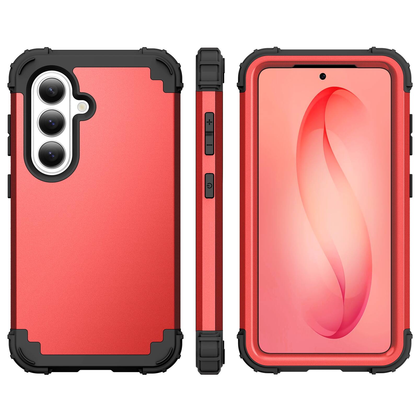 Alt View 1. Dteck - Case for Samsung Galaxy S26+/S26 Plus,Shockproof Soft Silicone Bumper Hard PC Back Cover,3-Layers Protective Shell - Red.