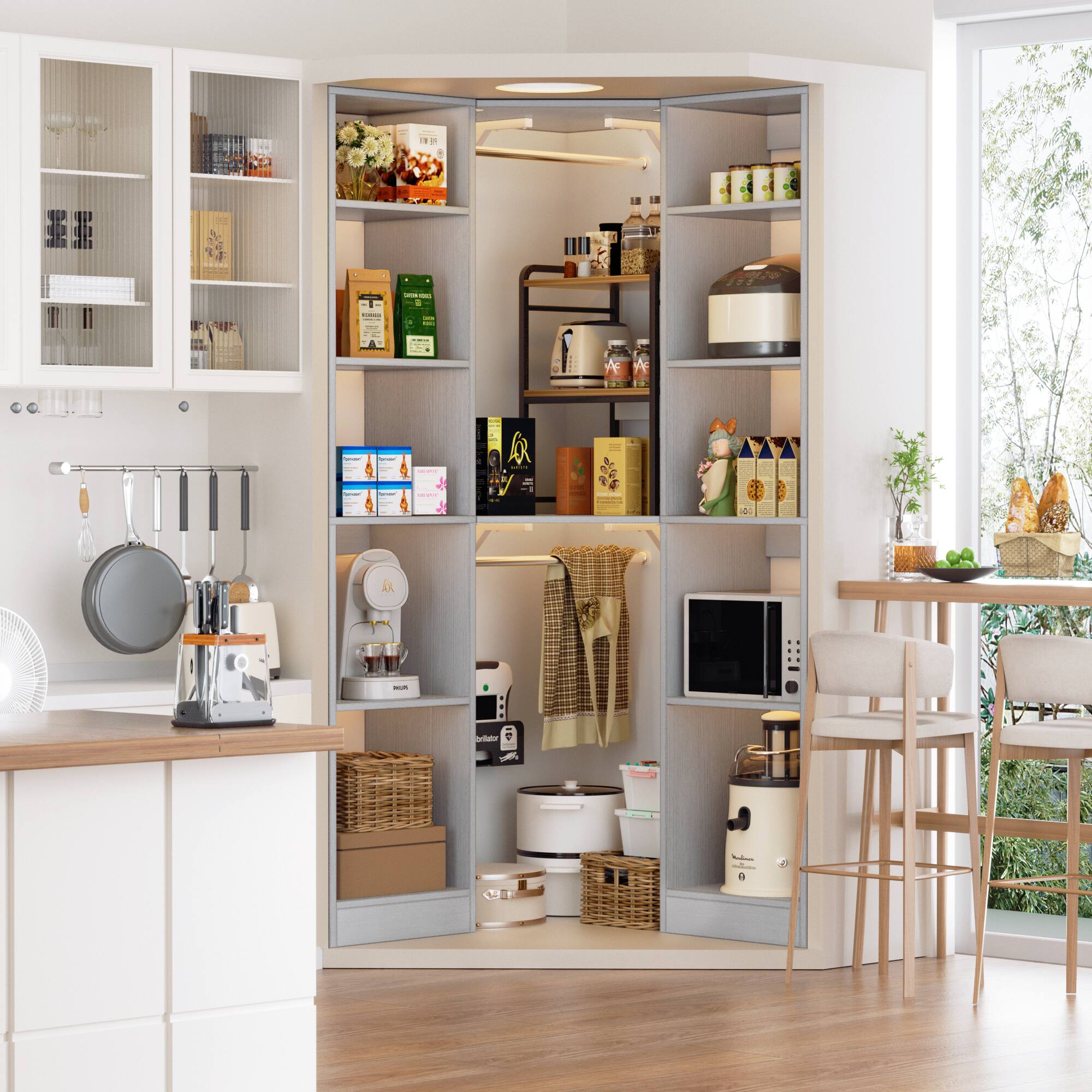 Angle. Aheaplus - Corner Closet Organizer: 12-Shelf + 2 Rods, 39.2" Corner Fit, Space-Saving Design (80" H) - Gray.