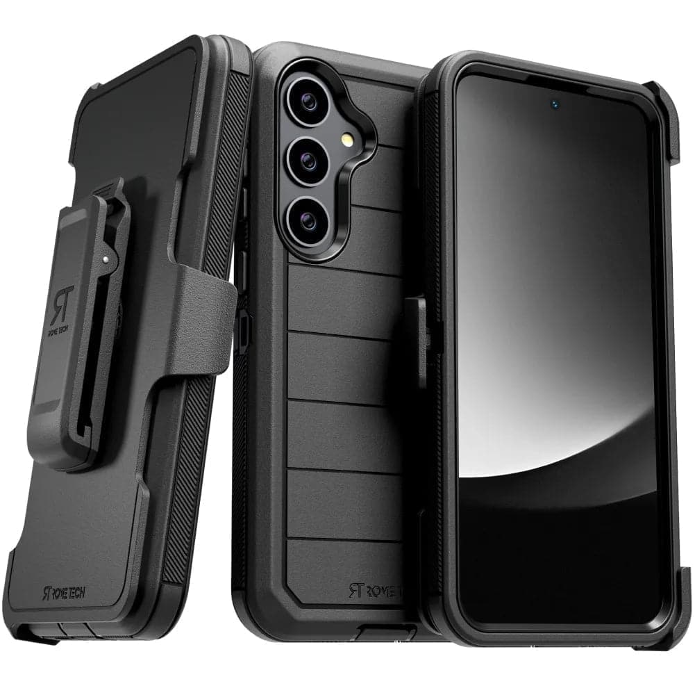 RomeTech - Defender Case for Samsung Galaxy S25 Plus with Belt Clip, Kickstand, Dual-Layer - Black