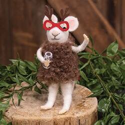Angle. BreeBe - Reindeer Glasses Mouse Felted Ornament - White, Brown.
