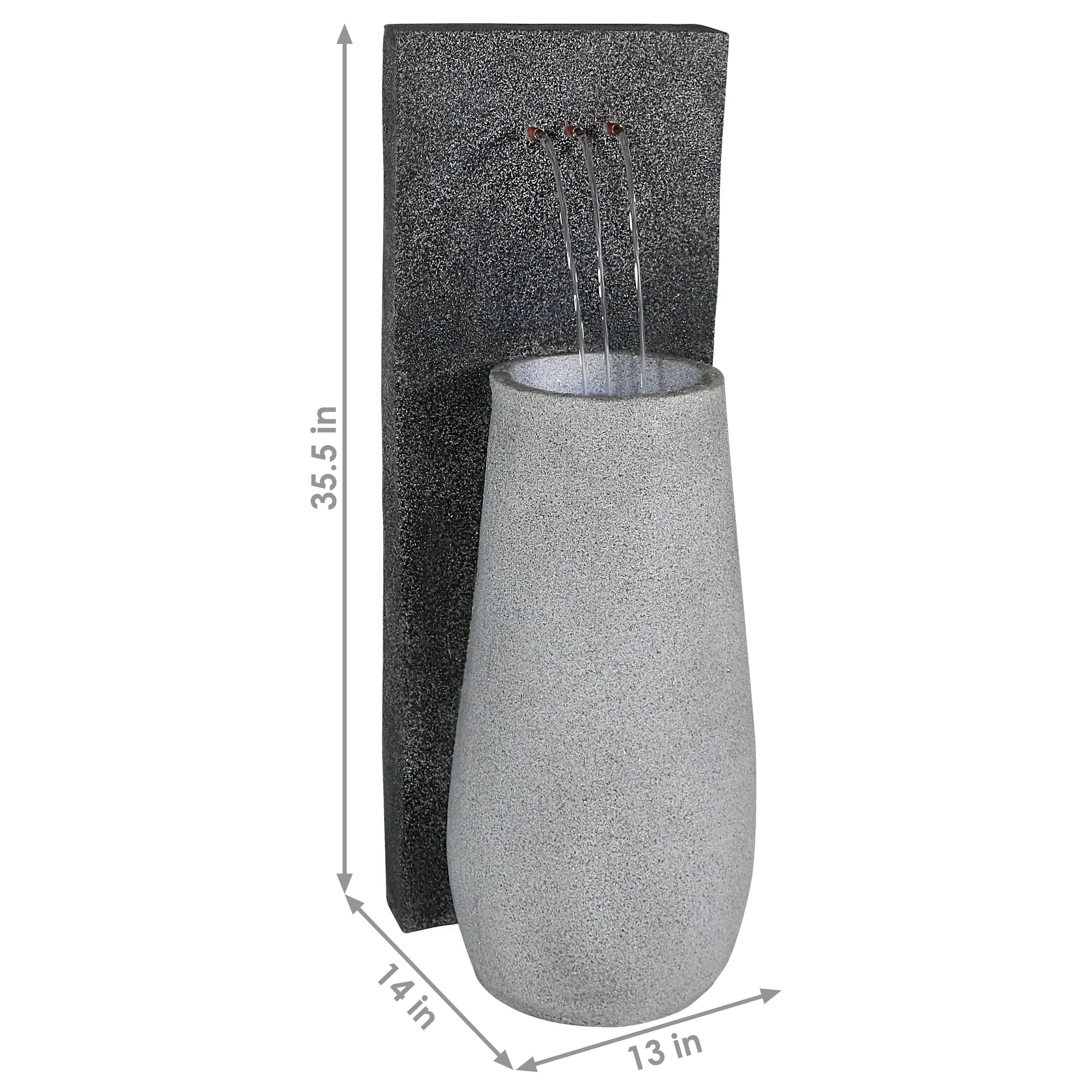 Alt View 2. Sunnydaze - Three Stream Monterno Water Fountain with LED Lights - 35 in - Grey.