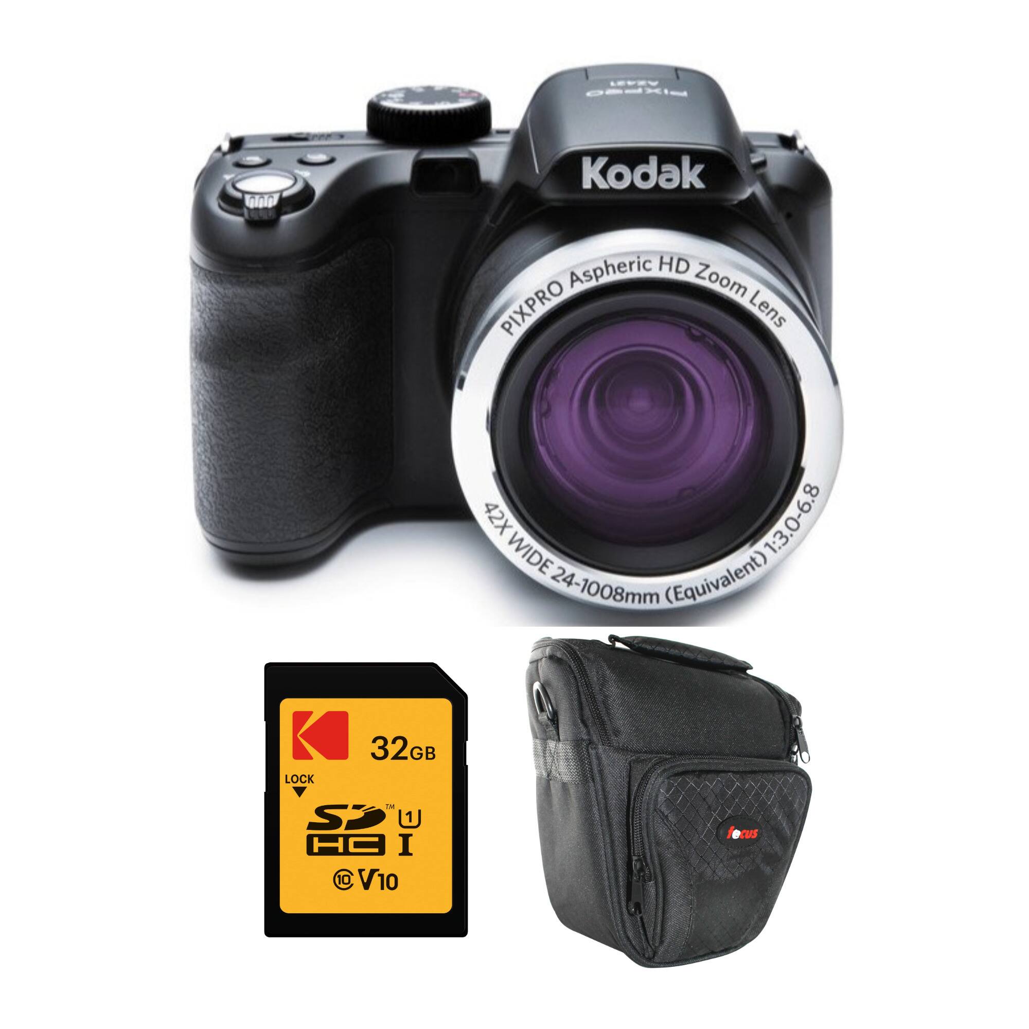 Kodak PIXPRO Aspheric HD Zoom Lens 42X 1:3.0-6.8 WIDE 24-1008mm (Equivalent) LOCK 32GB IN SD H I C V10