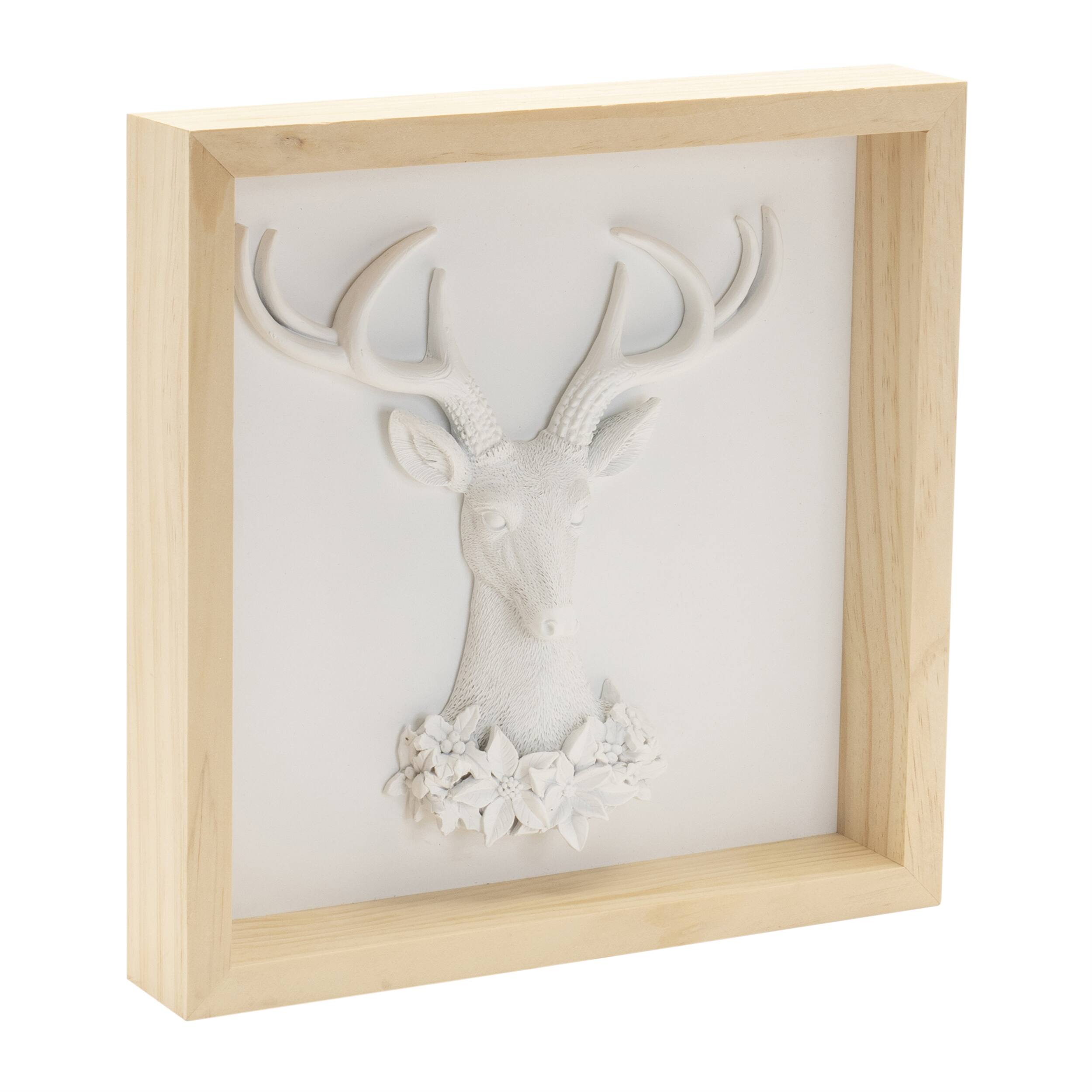 Back. BreeBe - Framed Holiday Deer and Tree Artwork (Set of 2) - White, Brown.