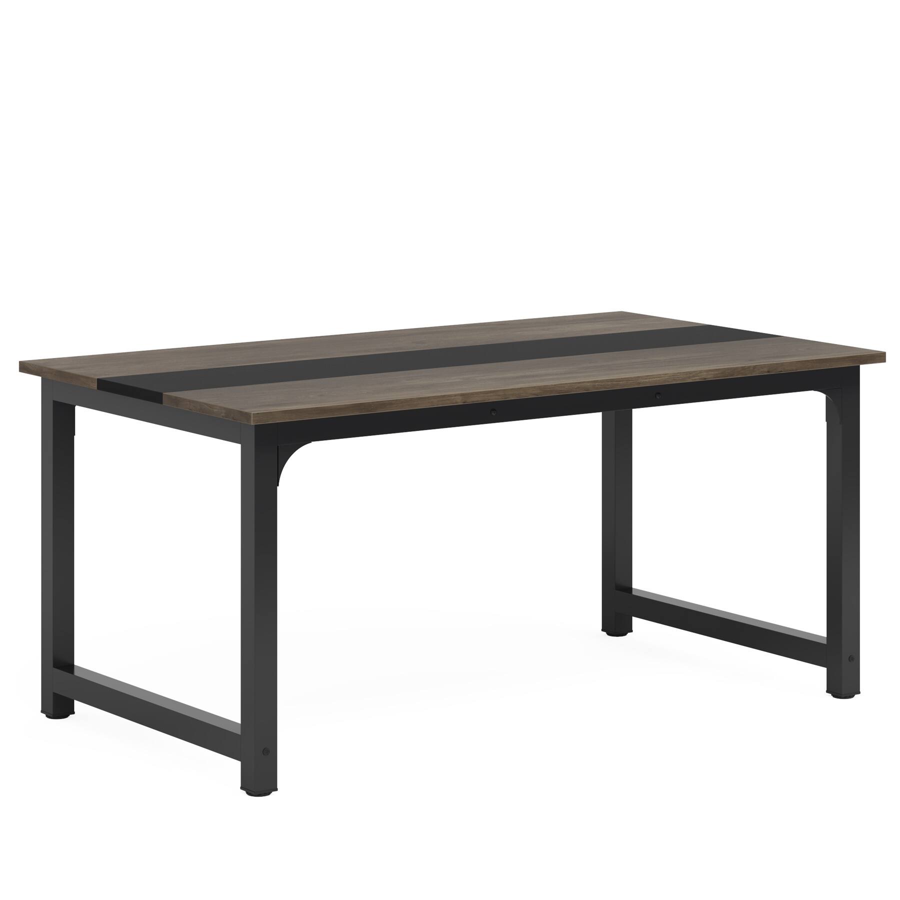 Left. APRILSOUL - 63in Large Modern Desk with Steel Frame Industrial Workstation with Spacious Desktop and Adjustable Feet Gray and Black - Gray+Black.