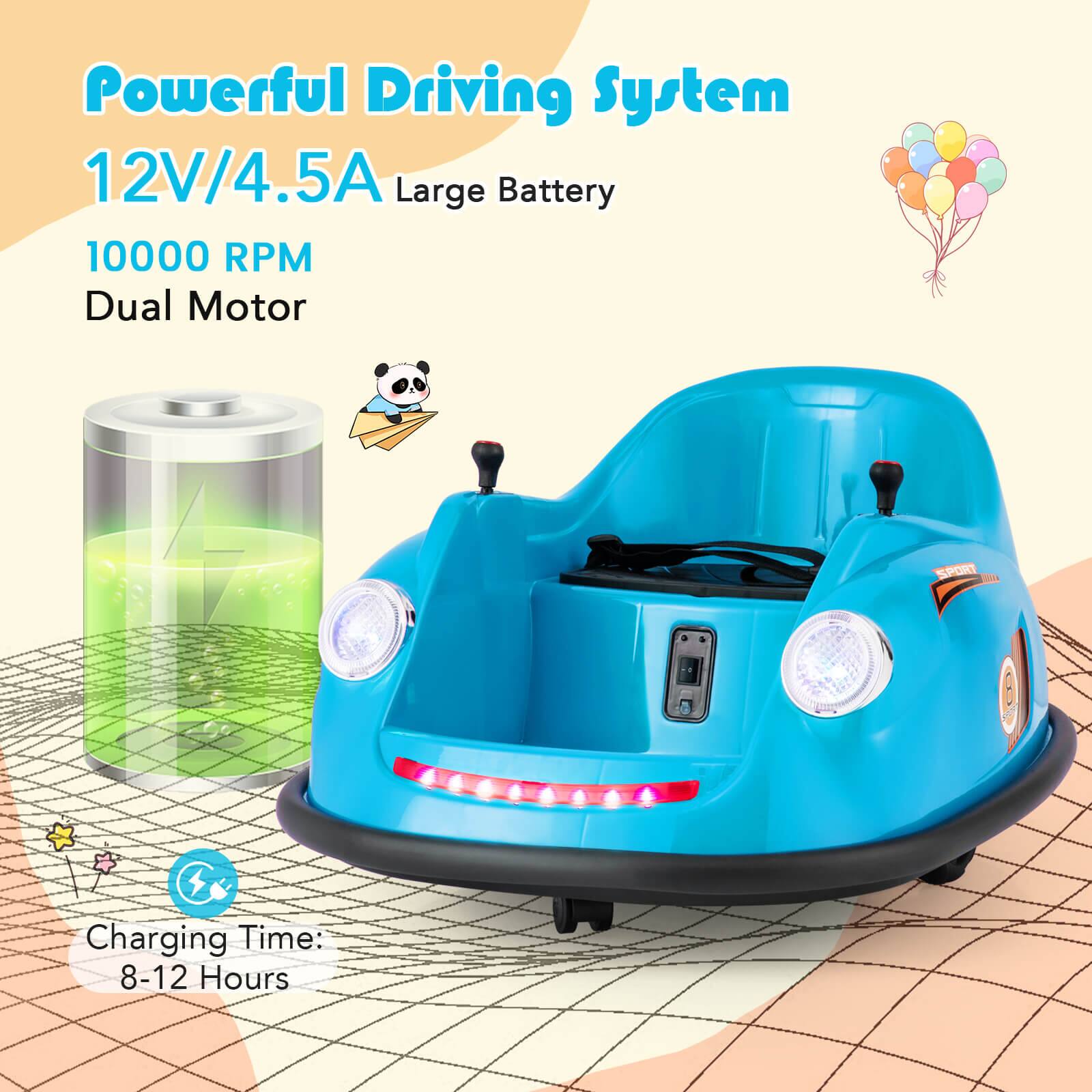 Powerful Driving System  
12V/4.5A Large Battery  
10000 RPM Dual Motor  

Charging Time: 8-12 Hours