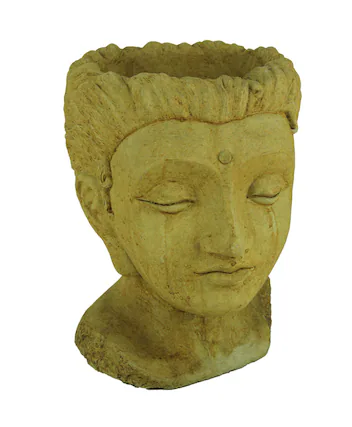 Front. Designer Stone - Designer Stone Harvest Yellow Jaipur Queen Head Concrete Indoor/ Outdoor Planter - Yellow.