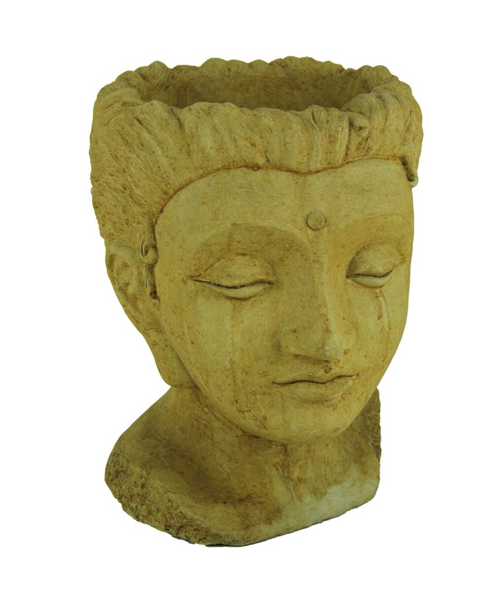 Front. Designer Stone - Designer Stone Harvest Yellow Jaipur Queen Head Concrete Indoor/ Outdoor Planter - Yellow.
