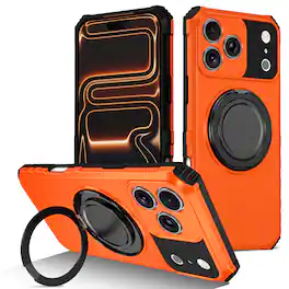Dteck - for Apple iPhone 18 Pro Dual-Layer Rugged Case,Shock-absorbent Kickstand Hard Shelll,360 Rotating Ring Back Cover - Orange