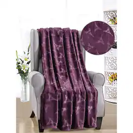 Noble House - Eiffel Tower Premium Microplush Super Soft Embossed Pattern All Season 50" x 60" Throw Blanket - Plum