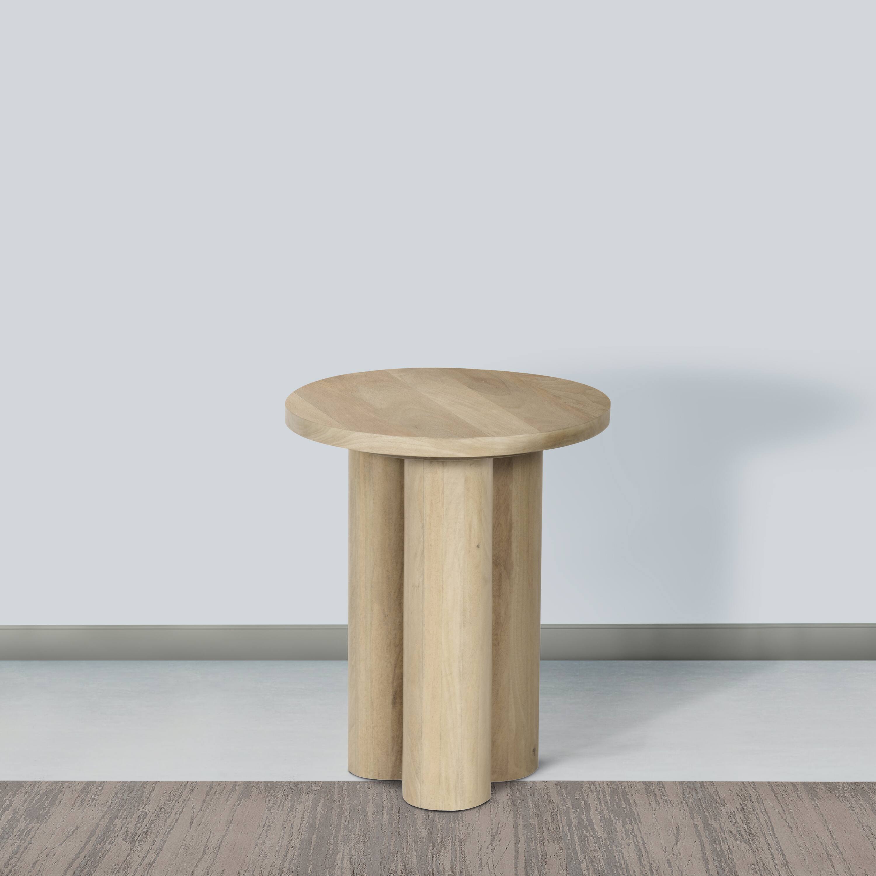 Alt View 8. Manhattan Lane - Side Table with 3 Pillar Legs, Handcrafted Natural Brown Mango Wood, 17.7 Inch Round Top - Brown.