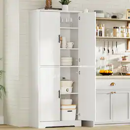 Babevy - 70" Tall Kitchen Pantry Cabinet with 4 Doors & Adjustable Shelves, Freestanding Storage Hutch for Home - White