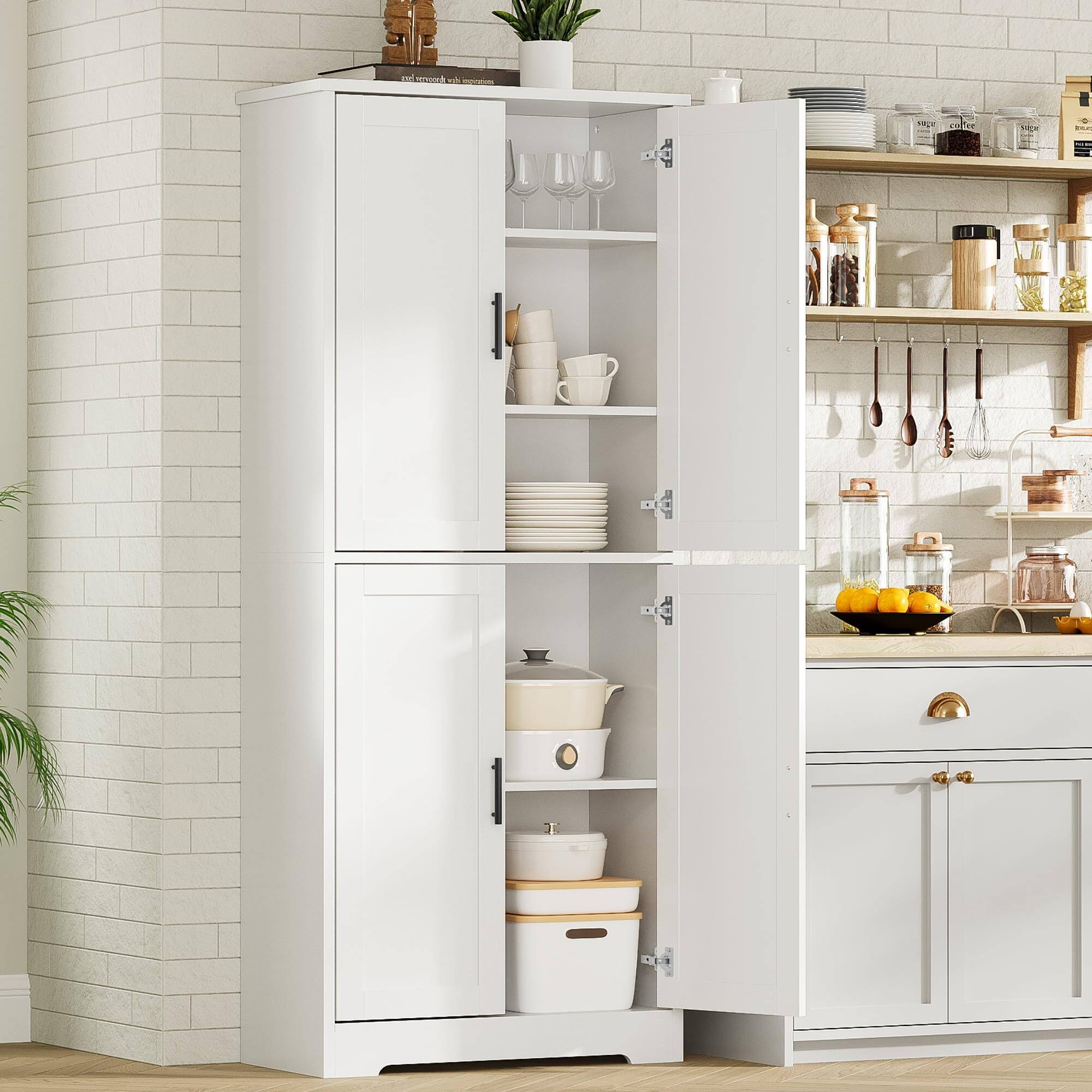 Front. Babevy - 70" Tall Kitchen Pantry Cabinet with 4 Doors & Adjustable Shelves, Freestanding Storage Hutch for Home - White.