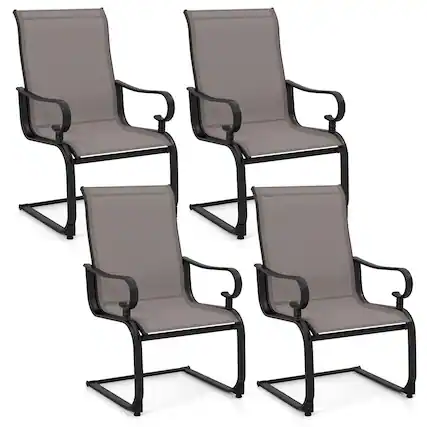 Front. Gymax - Gymax Patio Dining Chairs Set of 4 C-Spring Motion Patio Chairs w/ Metal Frame Gray & Black - Gray, Black.