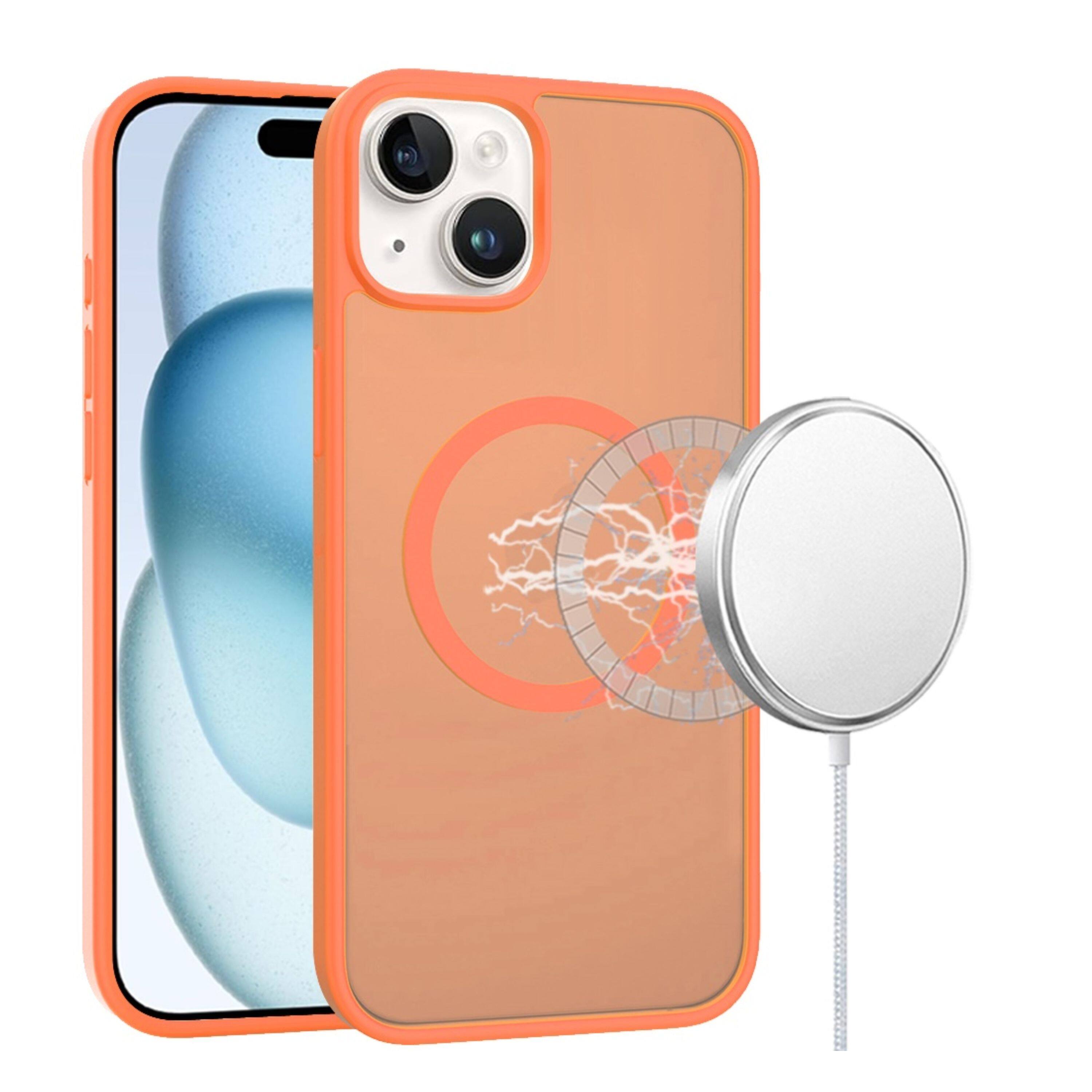 Left. Kitcheniva - Magnetic Circle Soft Touch Frosted Phone Case With 2 Pcs Tempered Glass For iPhone 15 Plus Cosmic Orange - Cosmic Orange.