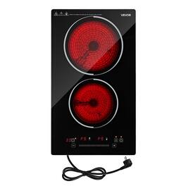 VEVOR - Electric Cooktop 12inch 2 Burners Portable Stove Top 1800W 120V, Ceramic Countertop/Built-in Radiant Electric Stove - Black