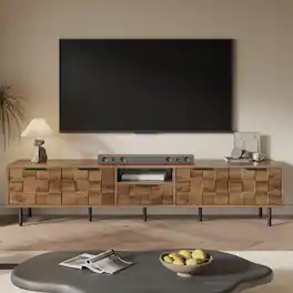 Whisen - 78" Entertainment Center Wood TV Media with Storage for TVs up to 85", TV Console for Living Room, Wood - Natural