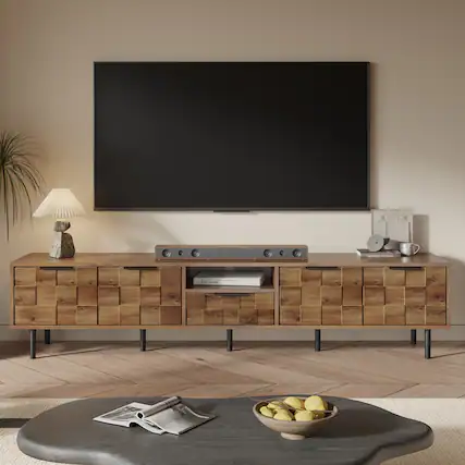 Front. Whisen - 78" Entertainment Center Wood TV Media with Storage for TVs up to 85", TV Console for Living Room, Natural Wood - Natural.