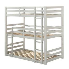 Manhattan Lane - Twin Size 3 Tier Wooden Bunk Bed with Ladder, White - White