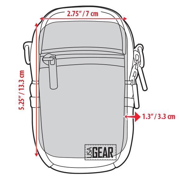 2.75" / 7 cm  
5.25" / 13.3 cm  
1.3" / 3.3 cm  
USA GEAR