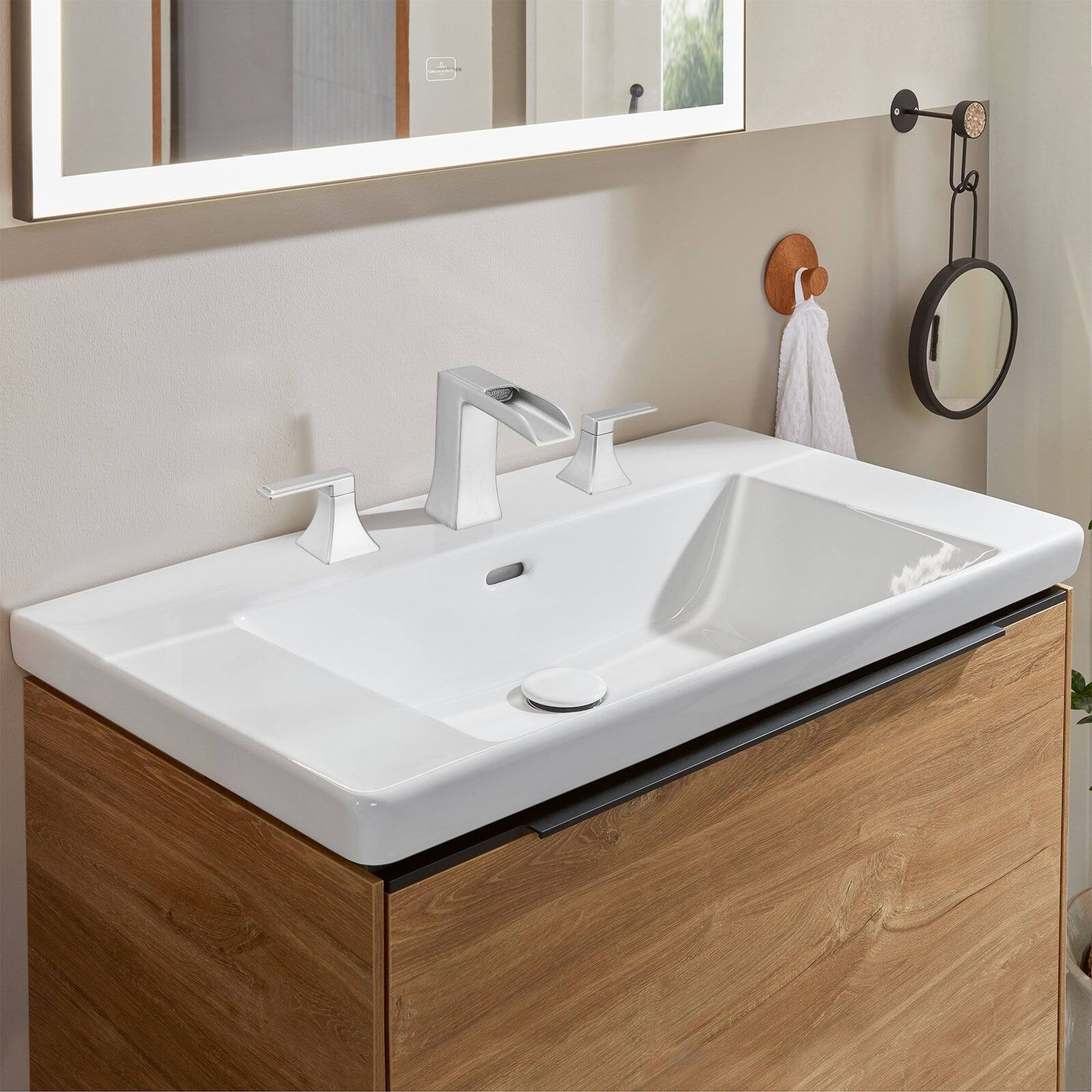 Alt View 2. Boyel Living - Modern 8 Inch Widespread Double Handle Brass Bathroom Faucet with Pop Up Drain and Water Supply Hoses in Brushed Nickel - Brushed Nickel.