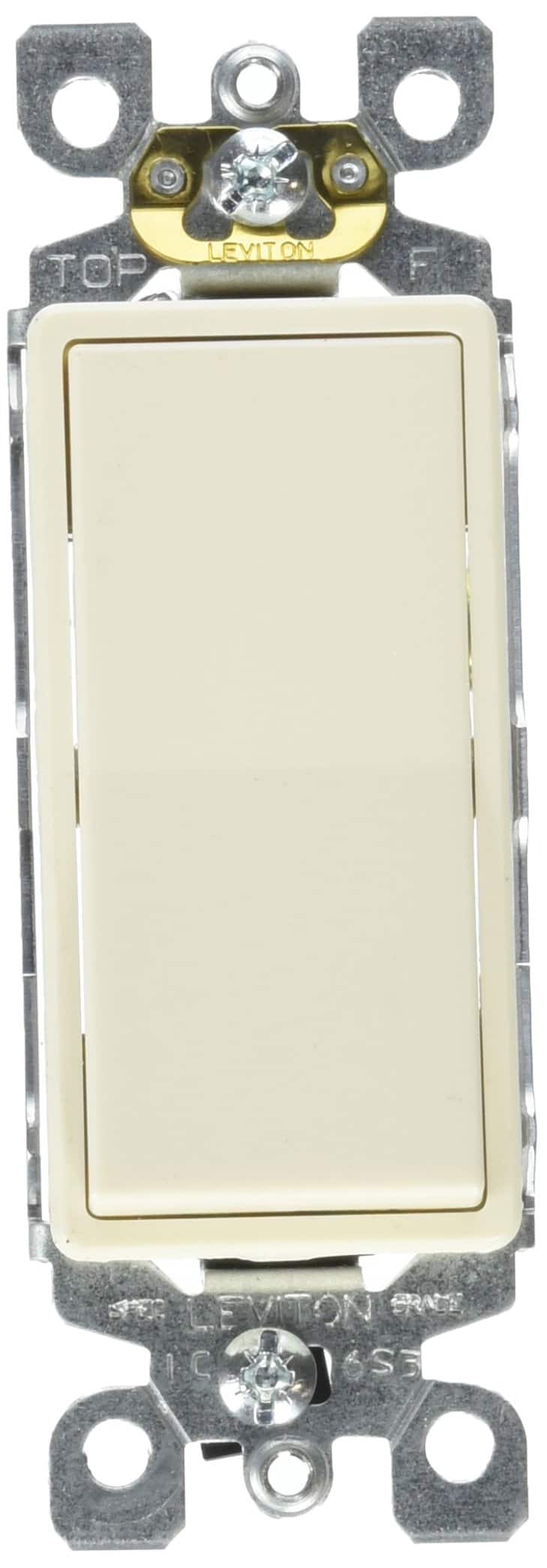 Leviton - S16-05601-2TS Decora Grounding Rocker Switch, 120 VAC, 15 A, Single-Pole - Light Almond