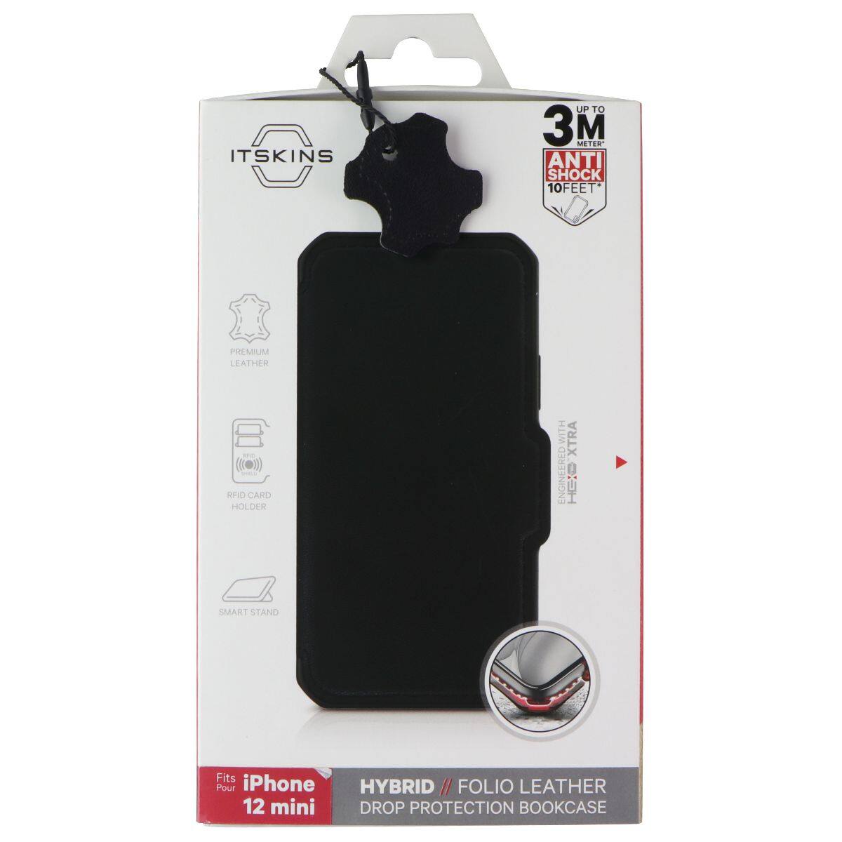 ITSKINS UP TO 3M METER ANTI SHOCK 10FEET PREMIUM LEATHER RFID CARD HOLDER WITH XTRA ENGINEERED SMART STAND Fits iPhone 12 mini HYBRID I/ FOLIO LEATHER DROP PROTECTION BOOKCASE