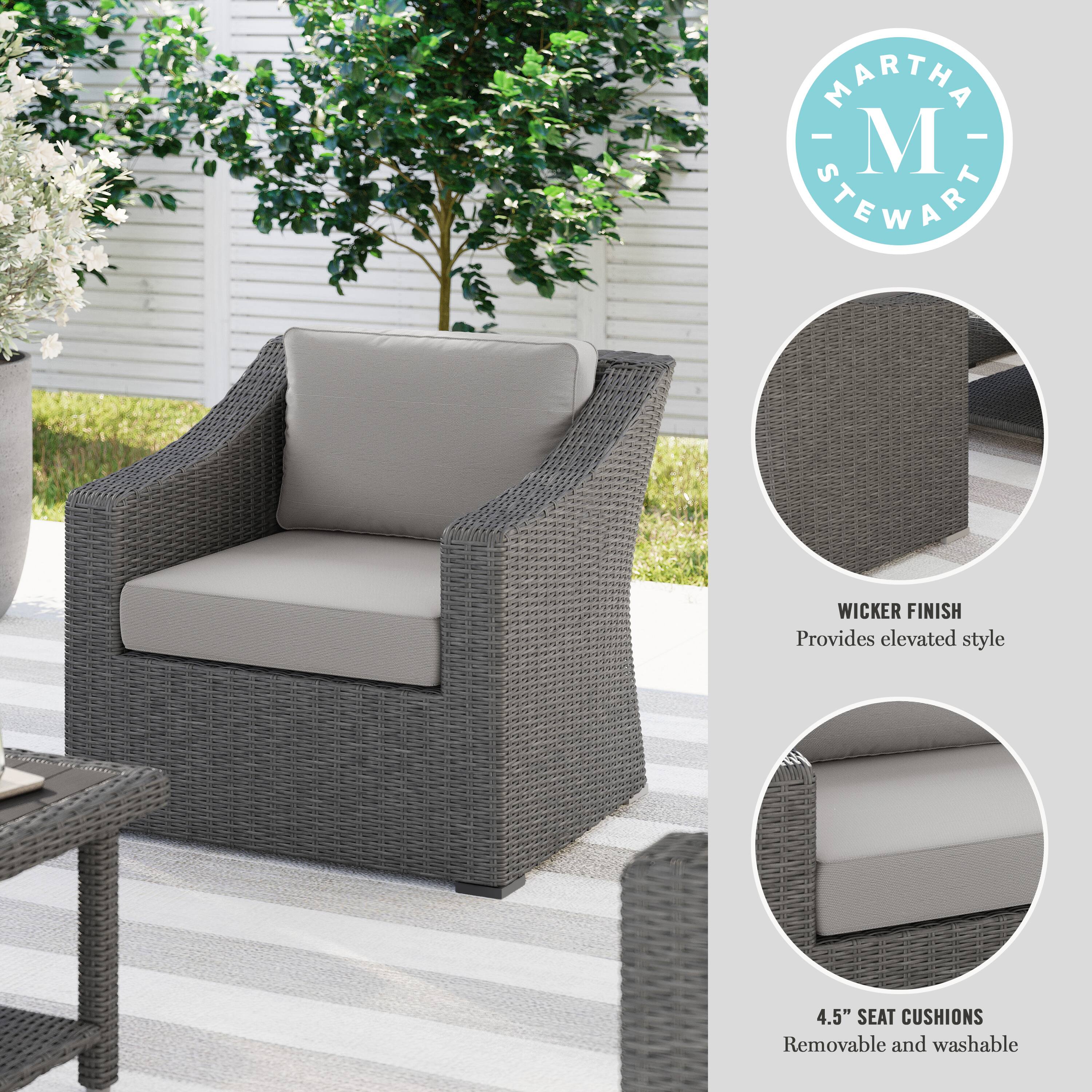 MARTHA STEWART WICKER FINISH Provides elevated style 4.5" SEAT CUSHIONS Removable and washable