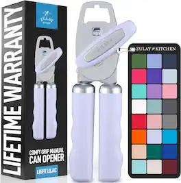 Zulay Kitchen - Heavy Duty Stainless Steel Manual Can Opener with Turn Knob & Comfy Soft Grip Handles - Light Lilac