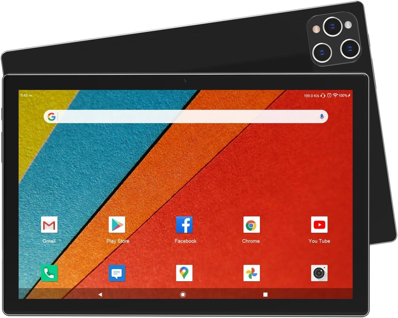 5:45 PM, 199.0 K/S, 100%, Gmail, Play Store, Facebook, Chrome, YouTube