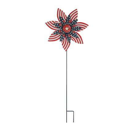 Front. Things2Die4 - Stars & Stripes Red White Blue Metal Kinetic Wind Spinner Patriotic Garden Stake - Multicolored.